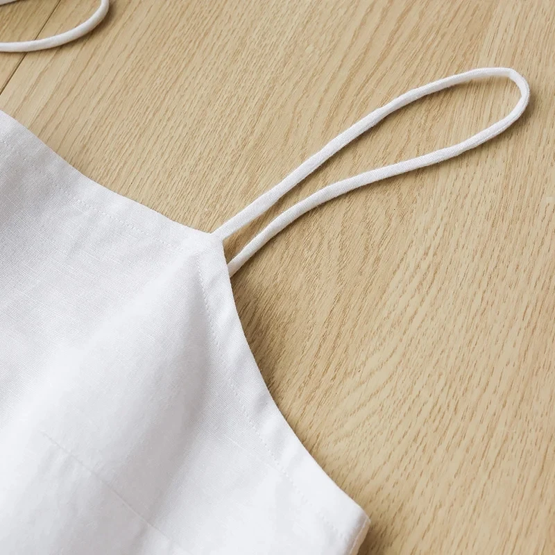 Vintage Cotton Linen Women Dresses 2024 Summer Sexy Spaghetti Strap Sleeveless Back Bandage Harajuku Party Club Mini Dress