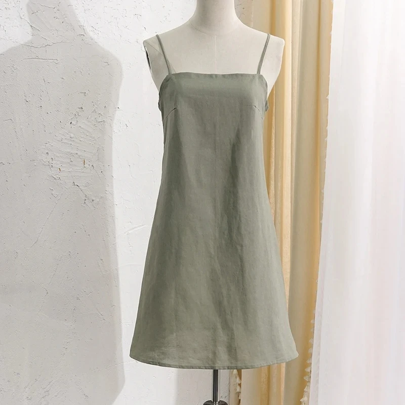 Vintage Cotton Linen Women Dresses 2024 Summer Sexy Spaghetti Strap Sleeveless Back Bandage Harajuku Party Club Mini Dress