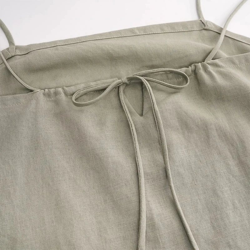 Vintage Cotton Linen Women Dresses 2024 Summer Sexy Spaghetti Strap Sleeveless Back Bandage Harajuku Party Club Mini Dress