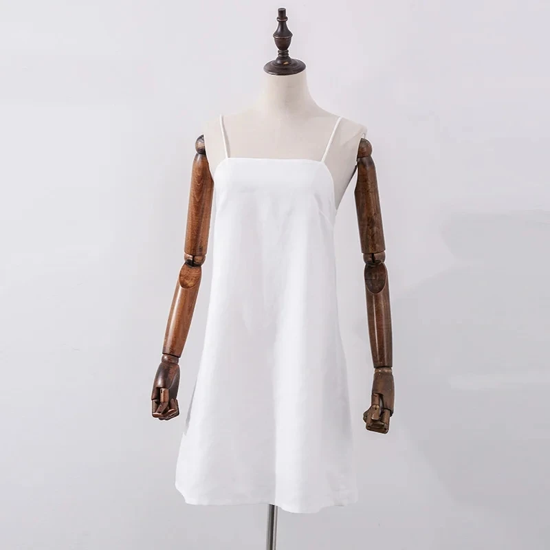 Vintage Cotton Linen Women Dresses 2024 Summer Sexy Spaghetti Strap Sleeveless Back Bandage Harajuku Party Club Mini Dress