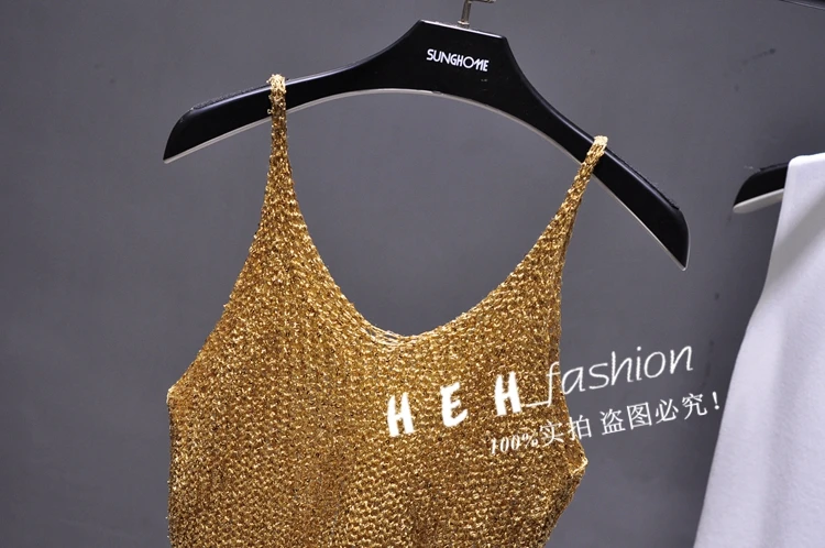 Sparkling Sequins Half Waist Render Knitwear Hollow-out Is Sexy Waist Condole Top Cropped Sexy Streetwear Woman Tops Summer