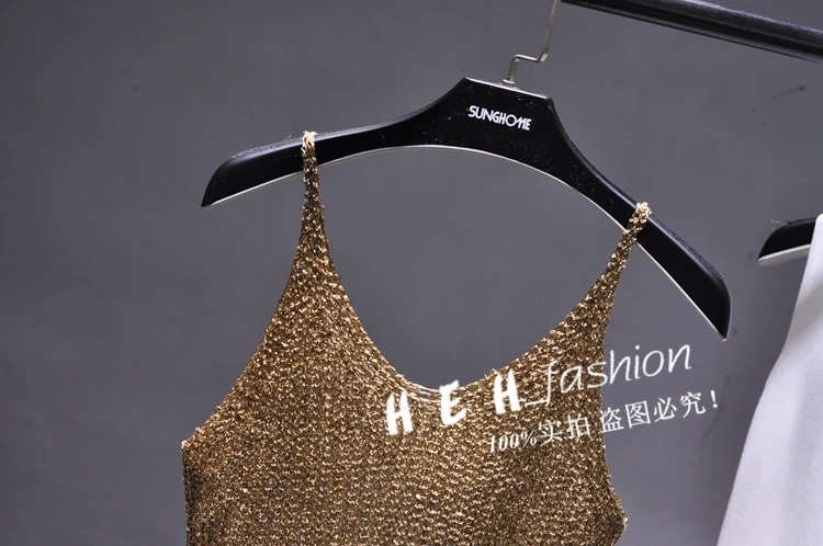 Sparkling Sequins Half Waist Render Knitwear Hollow-out Is Sexy Waist Condole Top Cropped Sexy Streetwear Woman Tops Summer