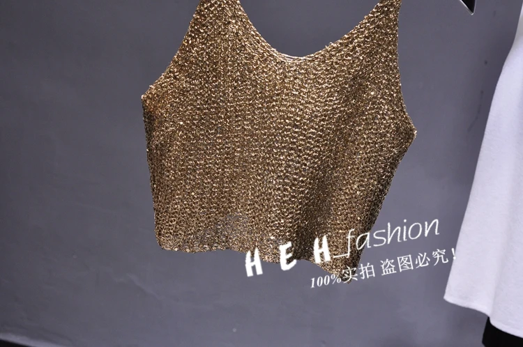 Sparkling Sequins Half Waist Render Knitwear Hollow-out Is Sexy Waist Condole Top Cropped Sexy Streetwear Woman Tops Summer
