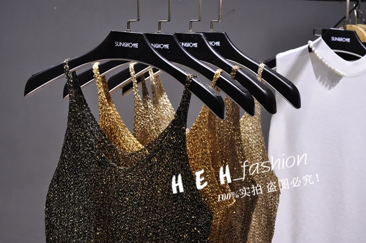 Sparkling Sequins Half Waist Render Knitwear Hollow-out Is Sexy Waist Condole Top Cropped Sexy Streetwear Woman Tops Summer