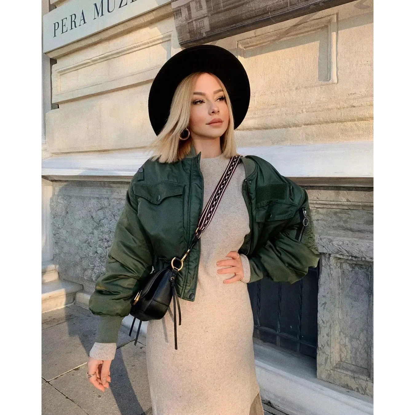 women green full sleeve pockets jackets 2020 fashion ladies elastic sleeves zipper keep wearm jacket chic female streetwear