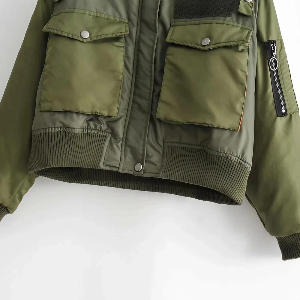 women green full sleeve pockets jackets 2020 fashion ladies elastic sleeves zipper keep wearm jacket chic female streetwear