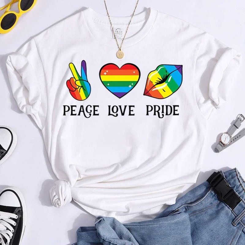 Peace Love Pride Colorful Print Women T Shirt Short Sleeve O Neck Loose Women Tshirt Ladies Tee Shirt Tops Camisetas Mujer