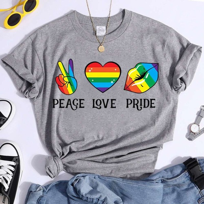 Peace Love Pride Colorful Print Women T Shirt Short Sleeve O Neck Loose Women Tshirt Ladies Tee Shirt Tops Camisetas Mujer