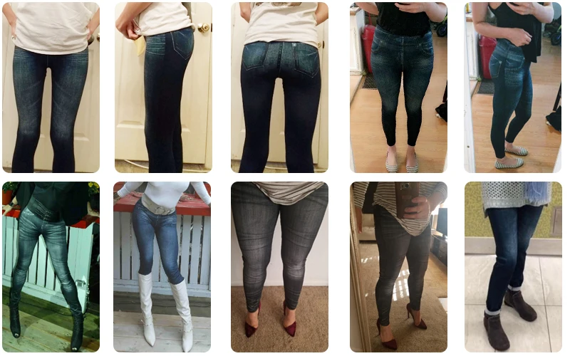 High Waist Faux Denim Print Leggings Women Sexy Skinny Pencil Pants Tummy Control Seam-free Shapewear Trousers No Pocket
