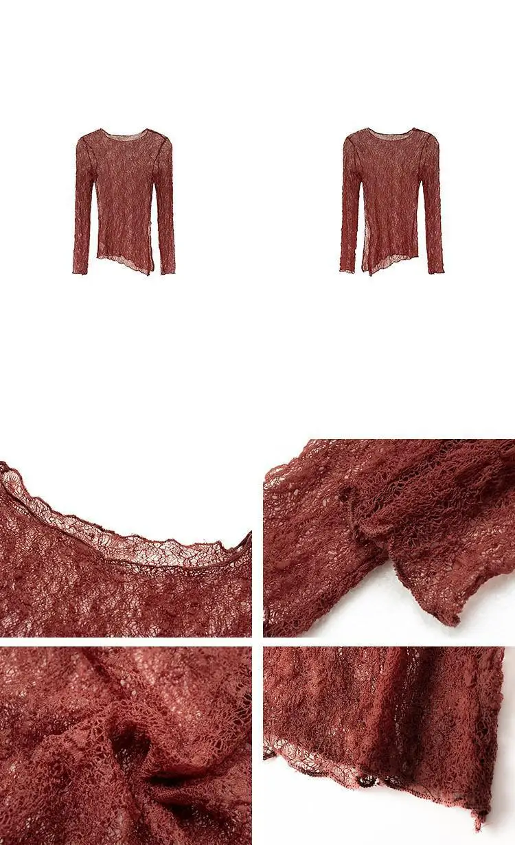 Tonngirls Sexy Lace Tshirts Women Long Sleeve See Through Irregual Vintage Tops Streetwear Fairycore Splits Y2k Tee Tops 2000s