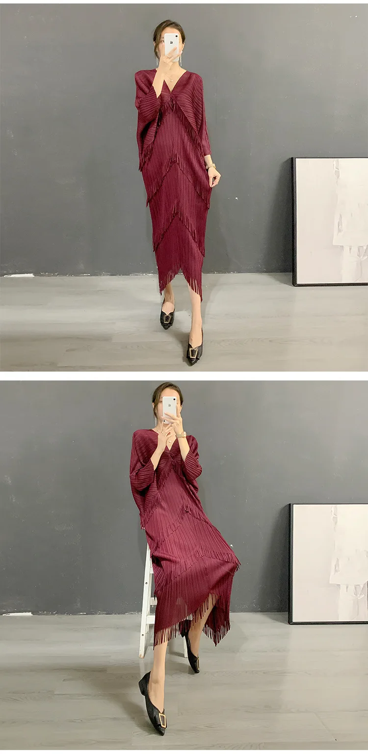 Fringe Fringed Skirt Summer New Solid Color V-neck Bat Sleeve Western-style Casual Party Dress Women's 2024 Hot Sale.