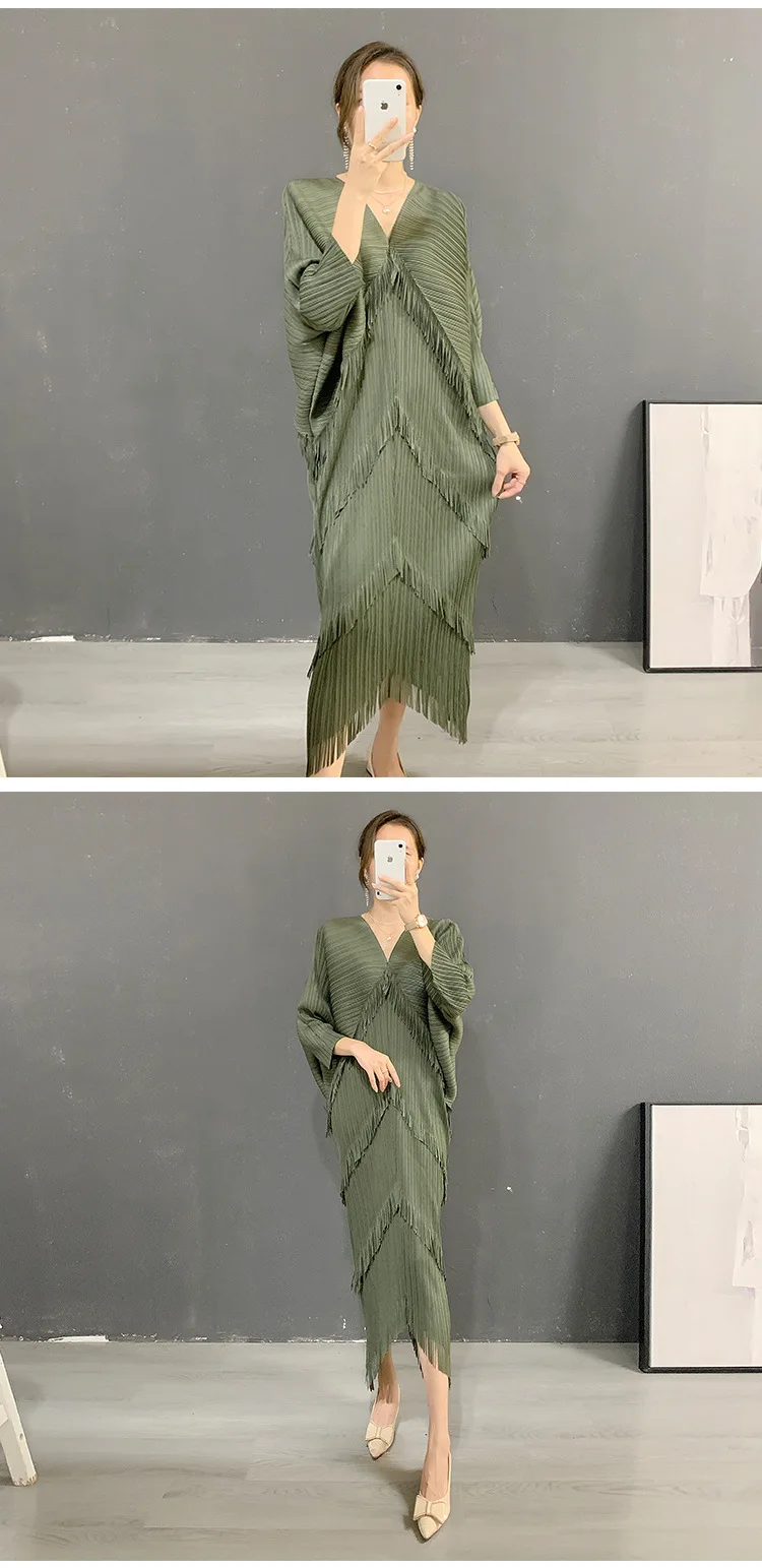 Fringe Fringed Skirt Summer New Solid Color V-neck Bat Sleeve Western-style Casual Party Dress Women's 2024 Hot Sale.