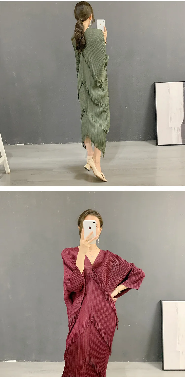 Fringe Fringed Skirt Summer New Solid Color V-neck Bat Sleeve Western-style Casual Party Dress Women's 2024 Hot Sale.