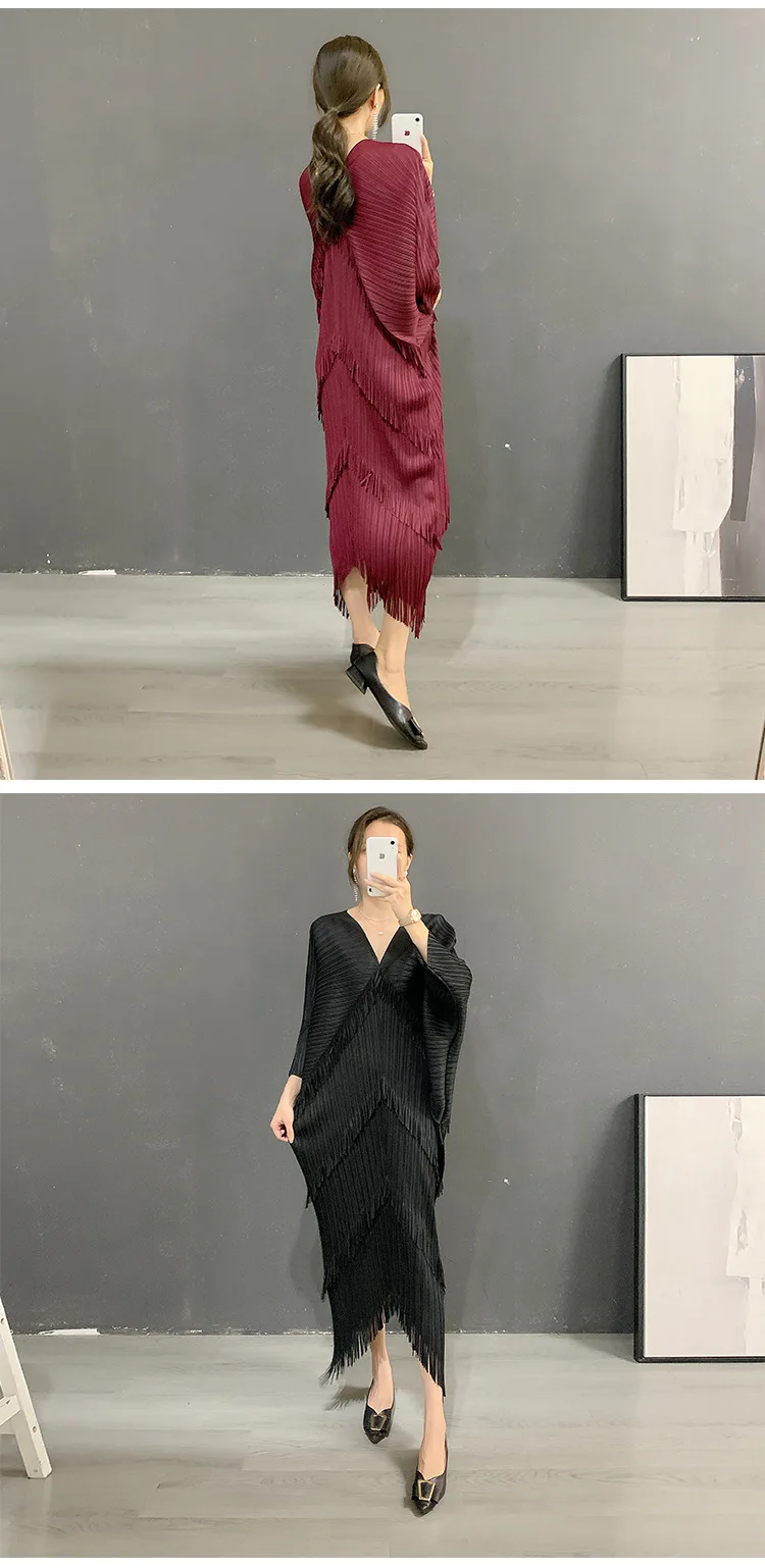 Fringe Fringed Skirt Summer New Solid Color V-neck Bat Sleeve Western-style Casual Party Dress Women's 2024 Hot Sale.