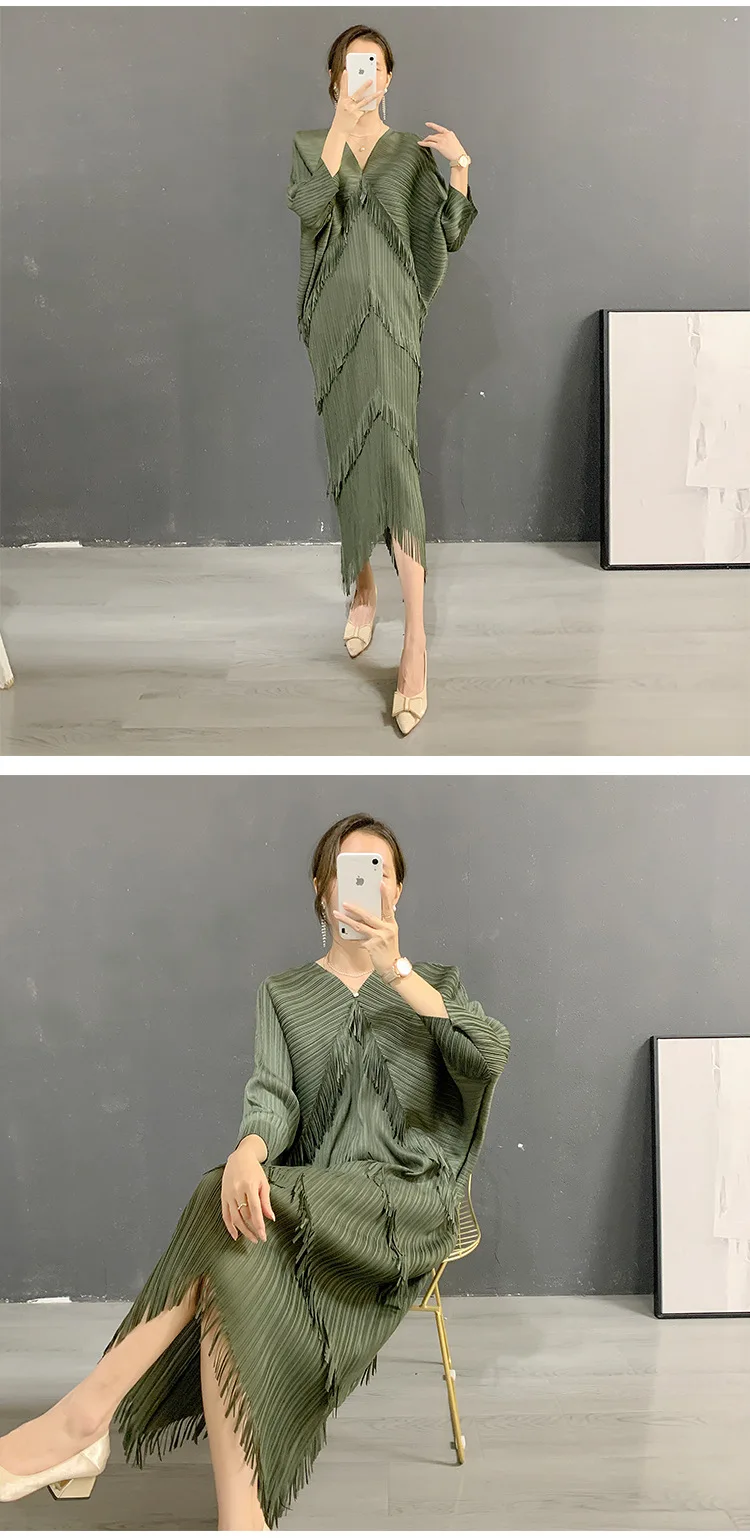 Fringe Fringed Skirt Summer New Solid Color V-neck Bat Sleeve Western-style Casual Party Dress Women's 2024 Hot Sale.