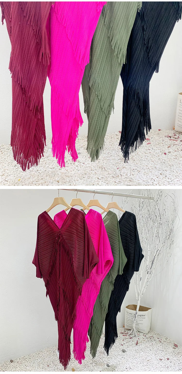Fringe Fringed Skirt Summer New Solid Color V-neck Bat Sleeve Western-style Casual Party Dress Women's 2024 Hot Sale.