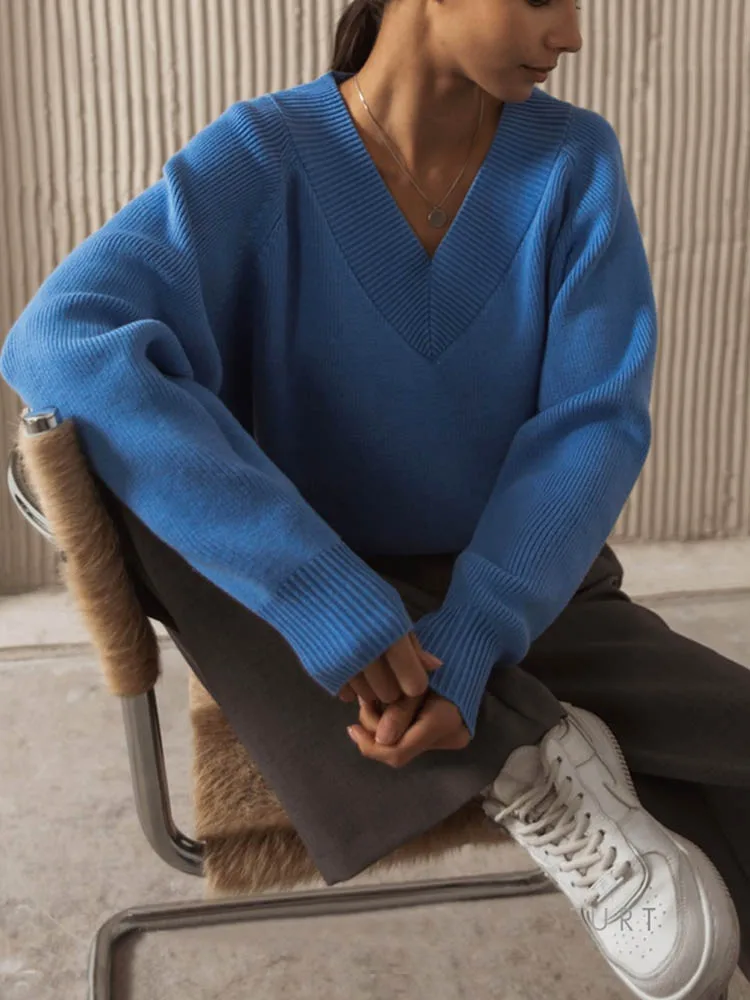 Fashion Sweater Woman Winter 2025 Vintage Oversize Sweaters Female Knitted Top V-neck Jumper Long Sleeve Autumn Women's Pulovers