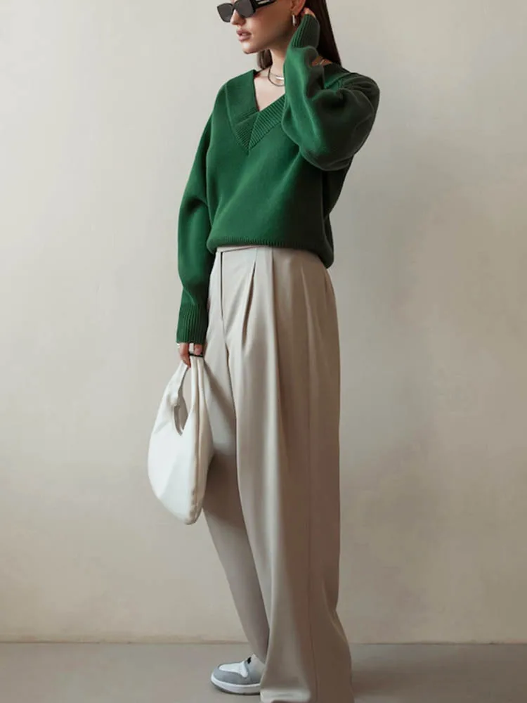Fashion Sweater Woman Winter 2025 Vintage Oversize Sweaters Female Knitted Top V-neck Jumper Long Sleeve Autumn Women's Pulovers