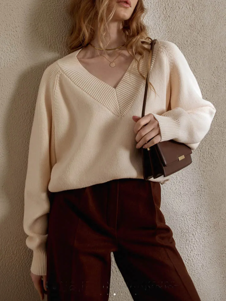 Fashion Sweater Woman Winter 2025 Vintage Oversize Sweaters Female Knitted Top V-neck Jumper Long Sleeve Autumn Women's Pulovers