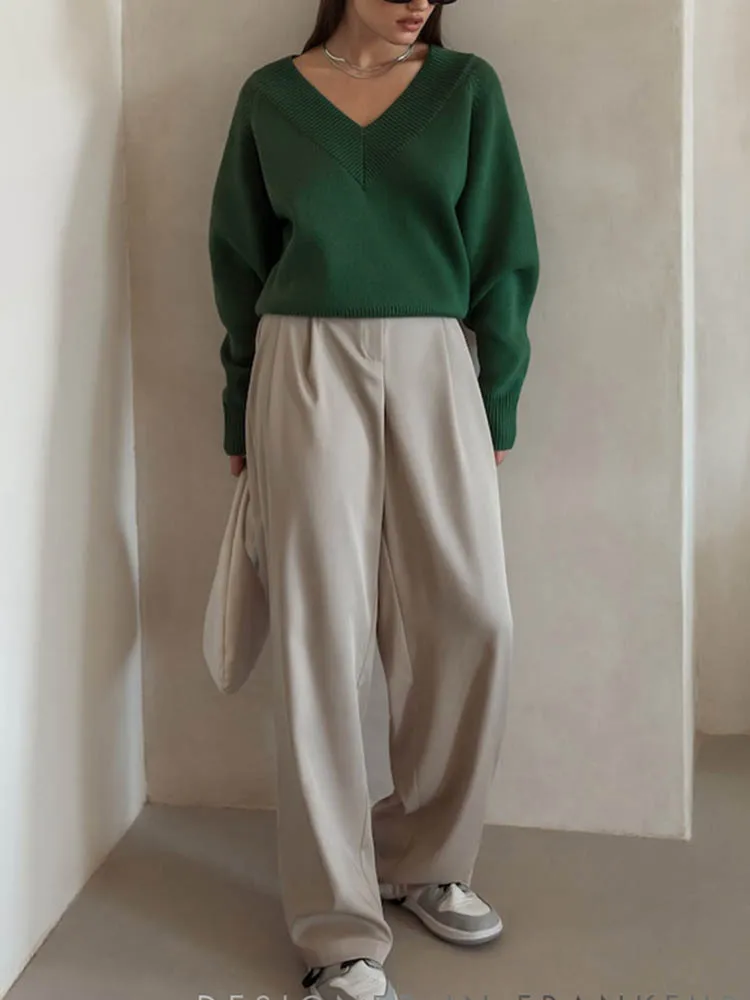 Fashion Sweater Woman Winter 2025 Vintage Oversize Sweaters Female Knitted Top V-neck Jumper Long Sleeve Autumn Women's Pulovers