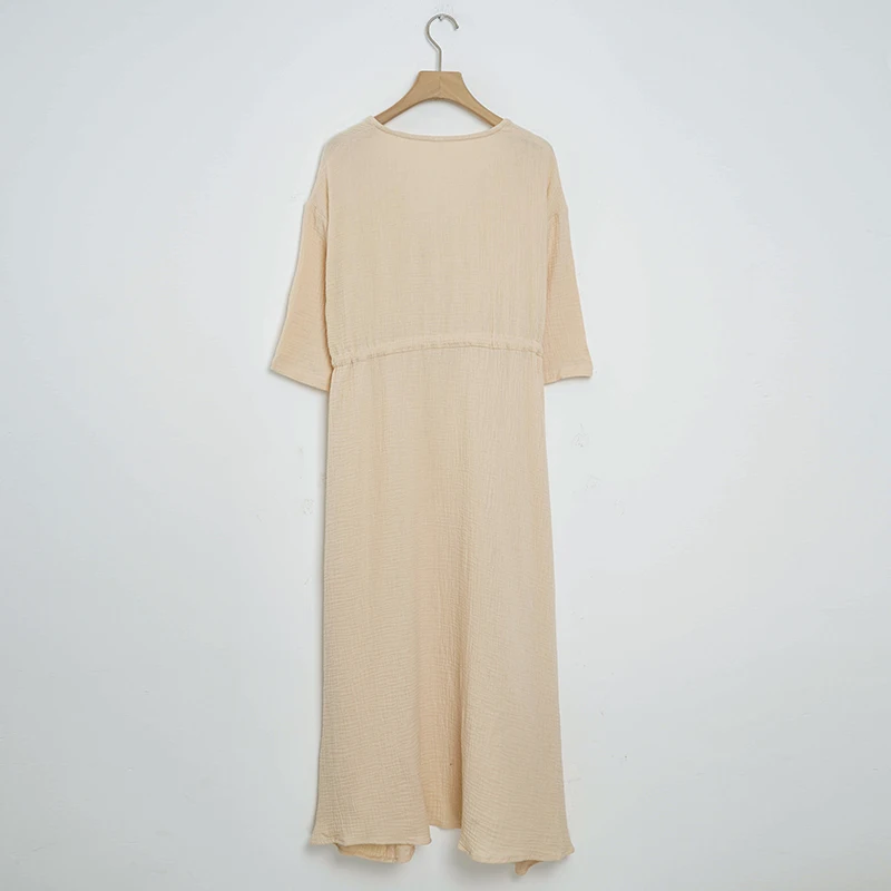 Elegant Party Dresses Women 100% Cotton Muslin Gauze Holiday Beach Casual Corset Waistband Ladies Robe Loose Soild Sundress