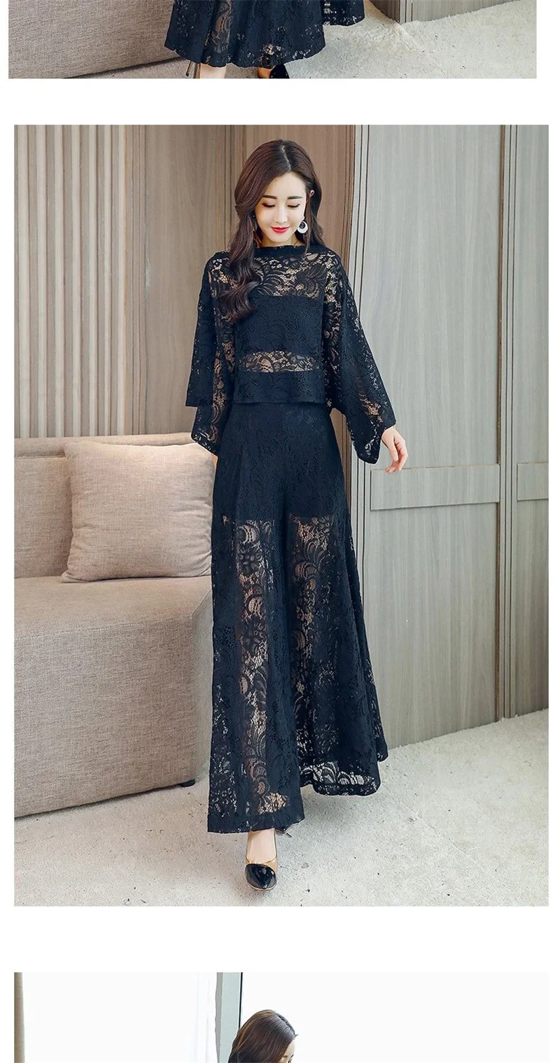 Lace Pants Wide Leg Pants Suit Foreign Style Small Xiangfeng 2024 New Fashion Shawl Skirt Two-Piece Set Summer Women's Tide X444