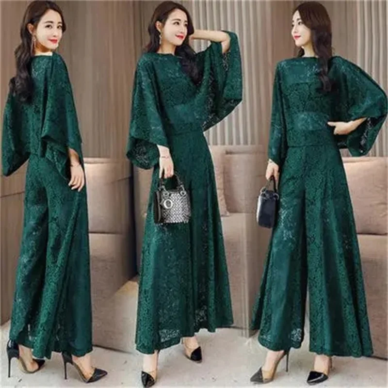 Lace Pants Wide Leg Pants Suit Foreign Style Small Xiangfeng 2024 New Fashion Shawl Skirt Two-Piece Set Summer Women's Tide X444