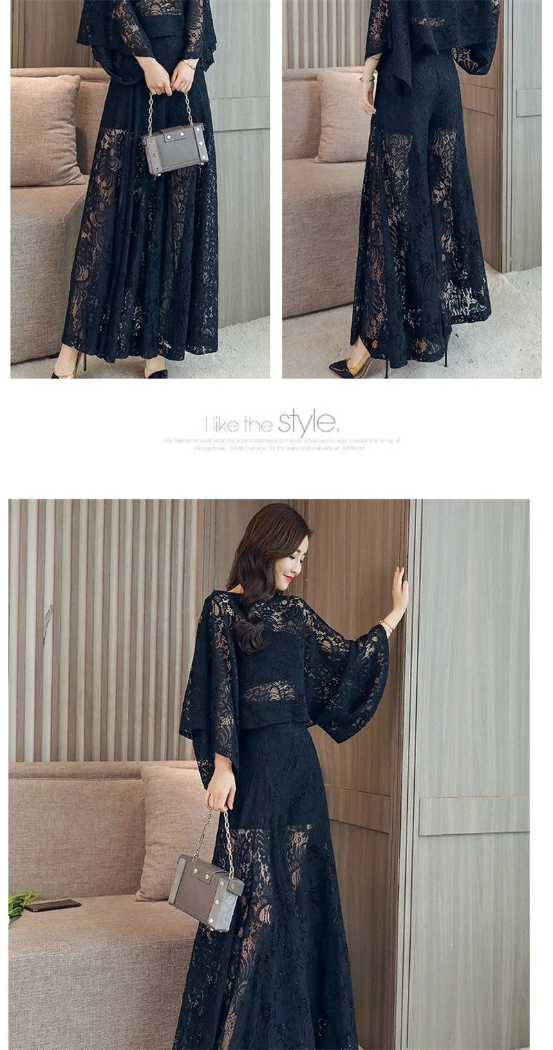 Lace Pants Wide Leg Pants Suit Foreign Style Small Xiangfeng 2024 New Fashion Shawl Skirt Two-Piece Set Summer Women's Tide X444