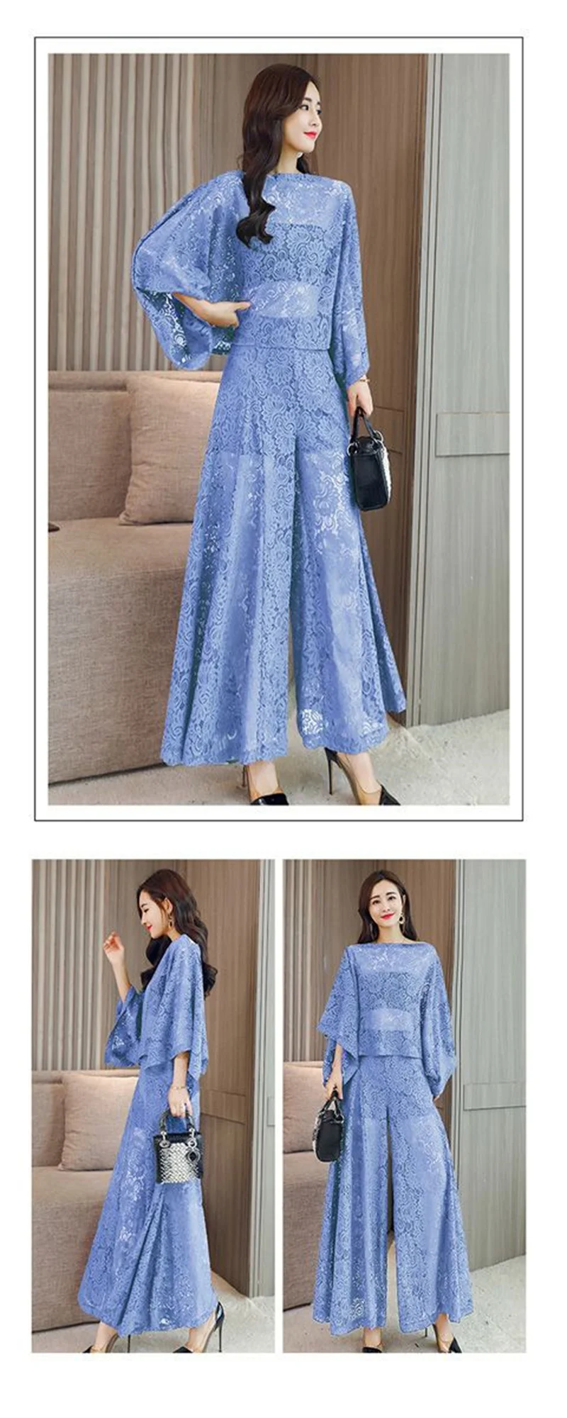 Lace Pants Wide Leg Pants Suit Foreign Style Small Xiangfeng 2024 New Fashion Shawl Skirt Two-Piece Set Summer Women's Tide X444