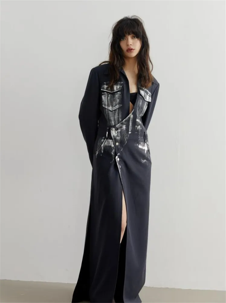 Women Irregular Long Blazer New V-neck Long Sleeve Loose Jacket Fashion Tide Spring Autumn 2023