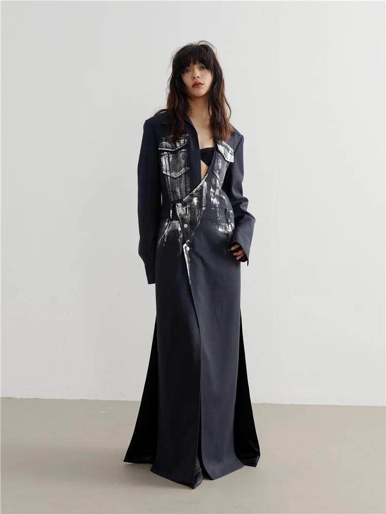 Women Irregular Long Blazer New V-neck Long Sleeve Loose Jacket Fashion Tide Spring Autumn 2023