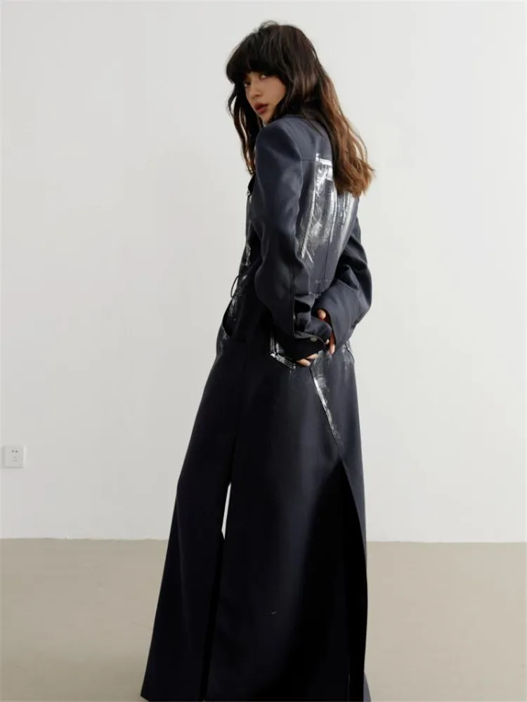 Women Irregular Long Blazer New V-neck Long Sleeve Loose Jacket Fashion Tide Spring Autumn 2023