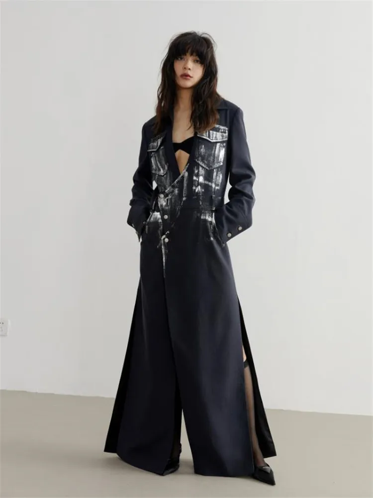 Women Irregular Long Blazer New V-neck Long Sleeve Loose Jacket Fashion Tide Spring Autumn 2023