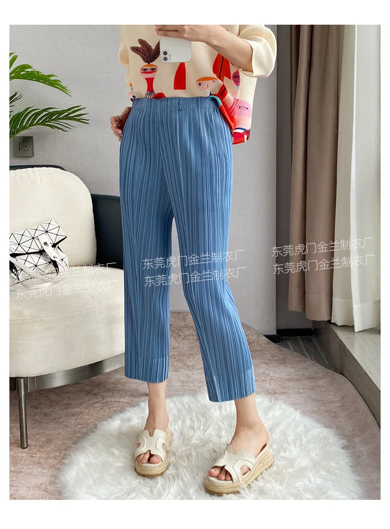 Miyake Pleated Women's Fashion Tops Loose Plus Size Hundred Matching Printed Seven-minute Sleeve T-shirt 2024 Spring Autumn New