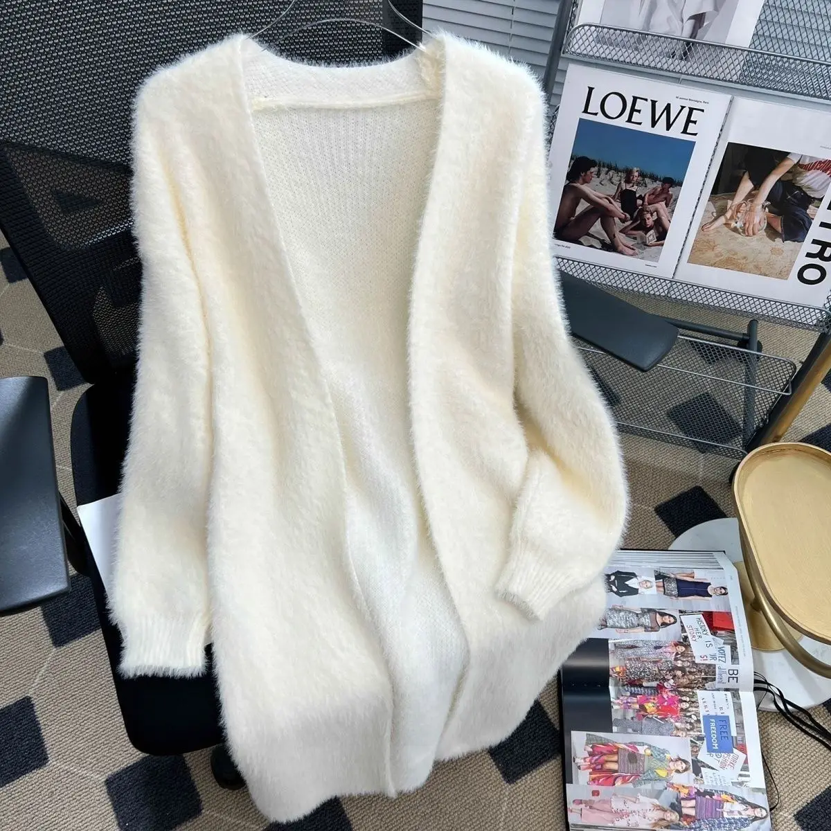 New Knitted Cardigan Sweater Women's Imitation Mink Fleece Long Loose Coat Lazy Wind Coat 2024 Autumn/Winter New Women