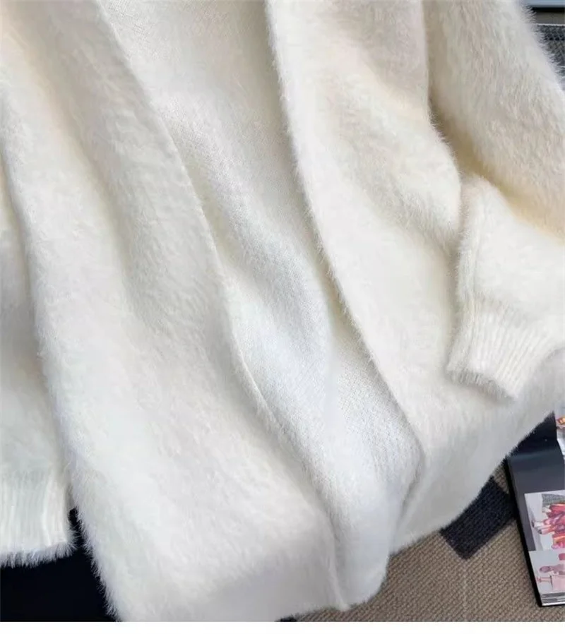 New Knitted Cardigan Sweater Women's Imitation Mink Fleece Long Loose Coat Lazy Wind Coat 2024 Autumn/Winter New Women