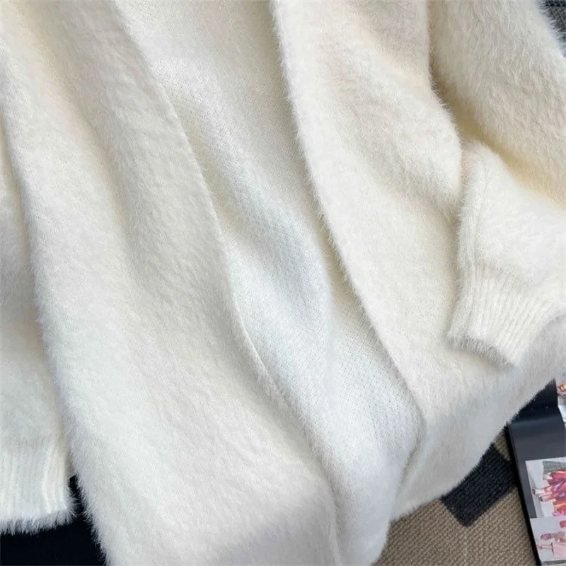 New Knitted Cardigan Sweater Women's Imitation Mink Fleece Long Loose Coat Lazy Wind Coat 2024 Autumn/Winter New Women