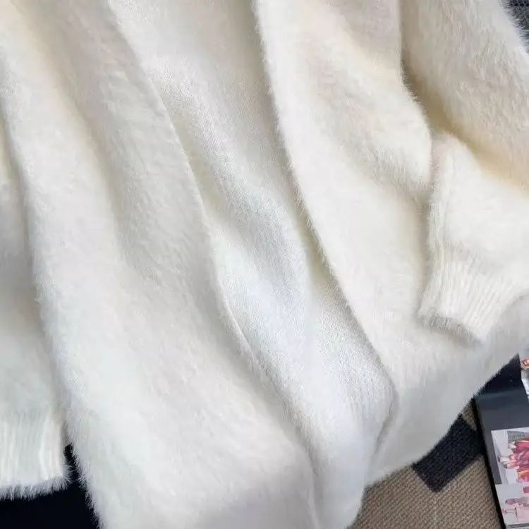 New Knitted Cardigan Sweater Women's Imitation Mink Fleece Long Loose Coat Lazy Wind Coat 2024 Autumn/Winter New Women