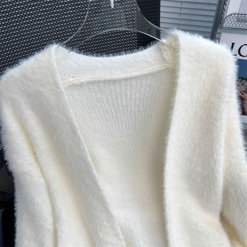 New Knitted Cardigan Sweater Women's Imitation Mink Fleece Long Loose Coat Lazy Wind Coat 2024 Autumn/Winter New Women