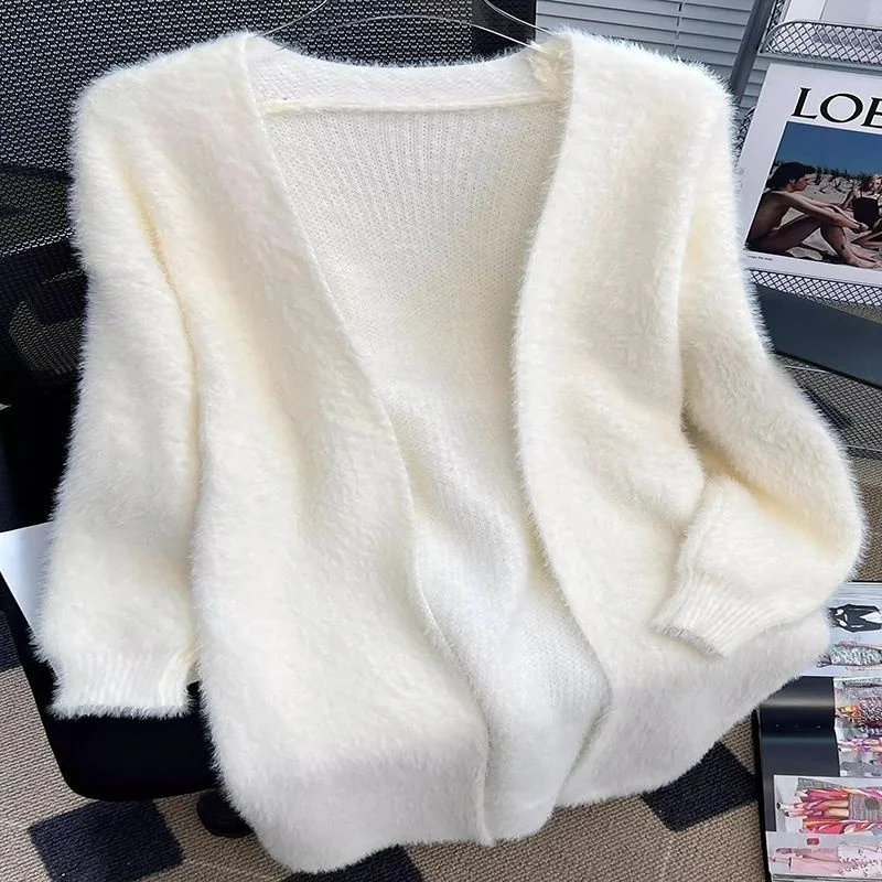 New Knitted Cardigan Sweater Women's Imitation Mink Fleece Long Loose Coat Lazy Wind Coat 2024 Autumn/Winter New Women