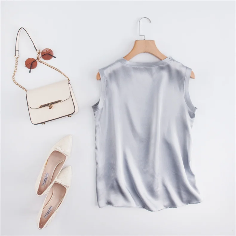 Korean Women's Summer Elegance Shirt Fashion Satin Tank Top Ice Silk Office Lady Blouse Elegant Summer Blusas