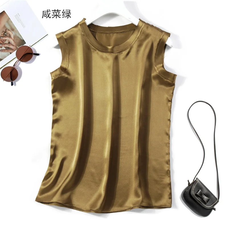 Korean Women's Summer Elegance Shirt Fashion Satin Tank Top Ice Silk Office Lady Blouse Elegant Summer Blusas