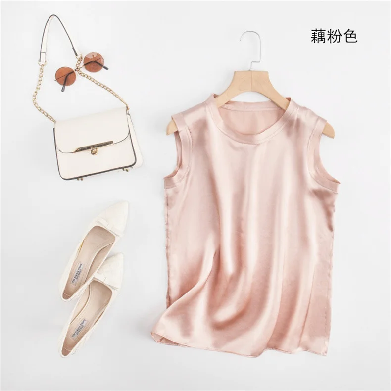 Korean Women's Summer Elegance Shirt Fashion Satin Tank Top Ice Silk Office Lady Blouse Elegant Summer Blusas