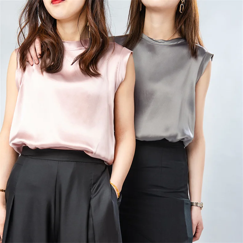 Korean Women's Summer Elegance Shirt Fashion Satin Tank Top Ice Silk Office Lady Blouse Elegant Summer Blusas