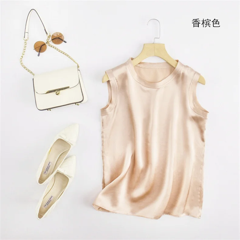 Korean Women's Summer Elegance Shirt Fashion Satin Tank Top Ice Silk Office Lady Blouse Elegant Summer Blusas
