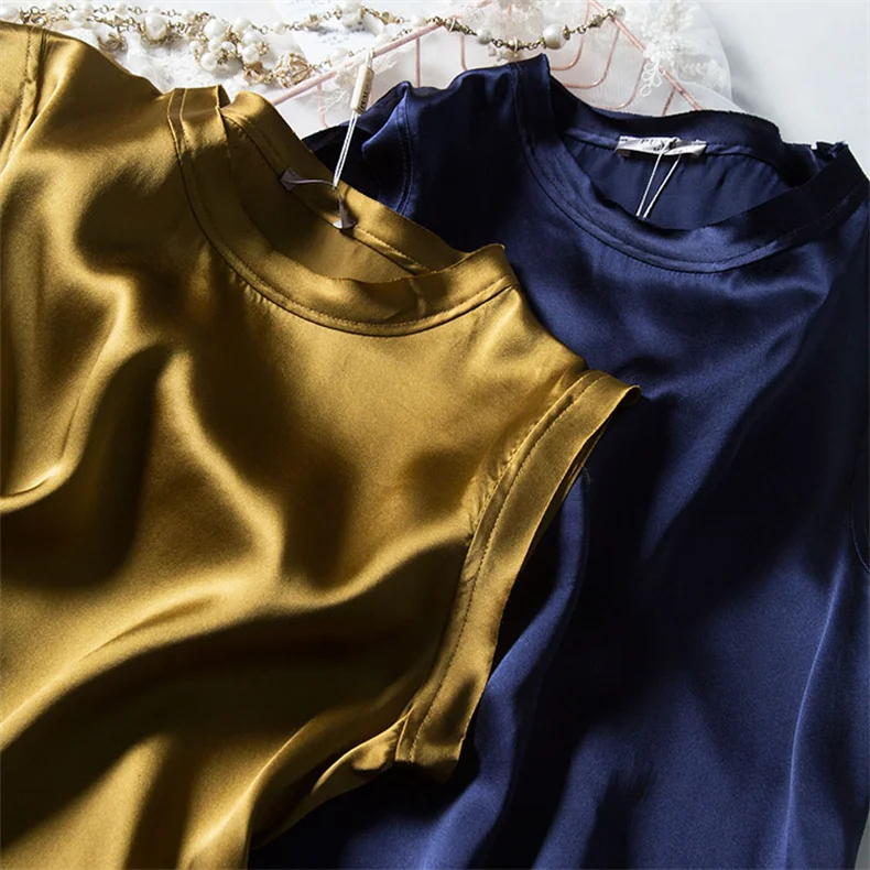 Korean Women's Summer Elegance Shirt Fashion Satin Tank Top Ice Silk Office Lady Blouse Elegant Summer Blusas