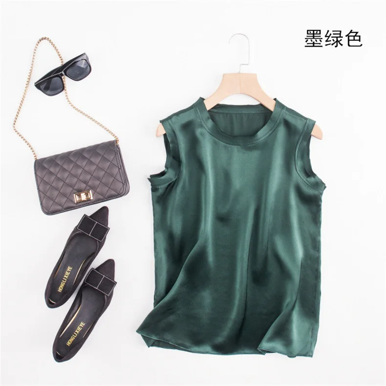 Korean Women's Summer Elegance Shirt Fashion Satin Tank Top Ice Silk Office Lady Blouse Elegant Summer Blusas