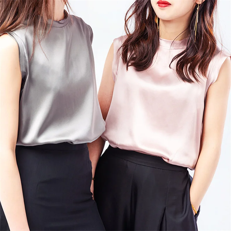 Korean Women's Summer Elegance Shirt Fashion Satin Tank Top Ice Silk Office Lady Blouse Elegant Summer Blusas