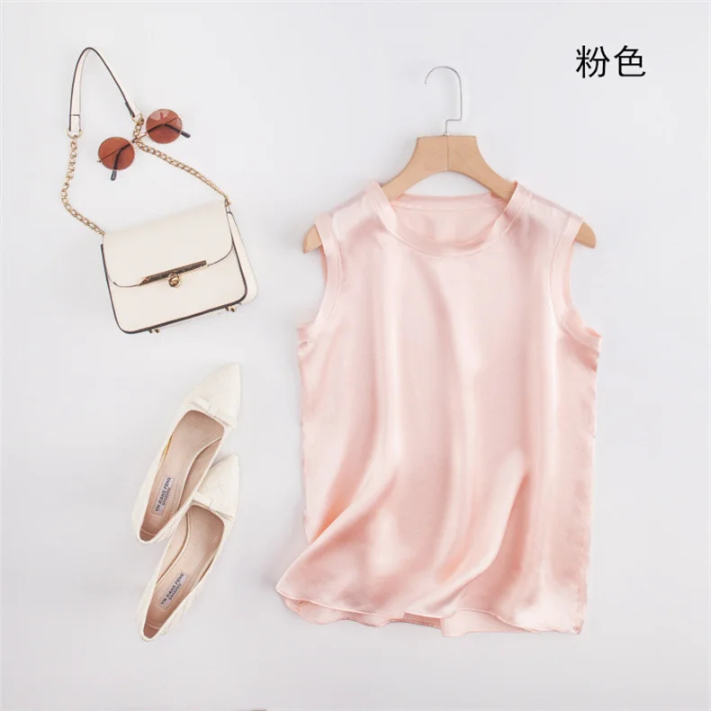 Korean Women's Summer Elegance Shirt Fashion Satin Tank Top Ice Silk Office Lady Blouse Elegant Summer Blusas