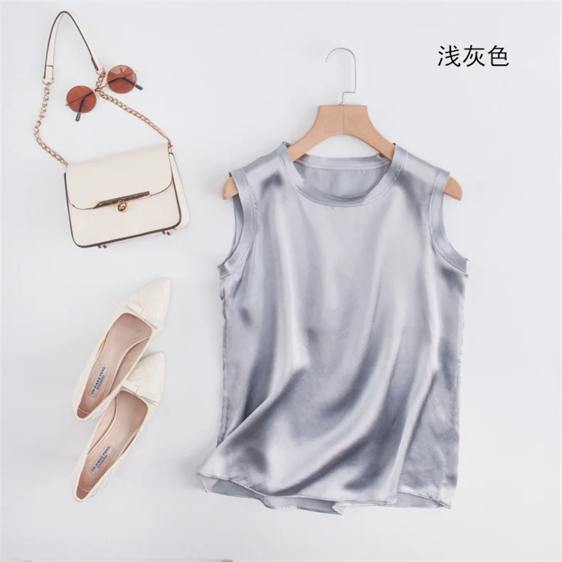 Korean Women's Summer Elegance Shirt Fashion Satin Tank Top Ice Silk Office Lady Blouse Elegant Summer Blusas